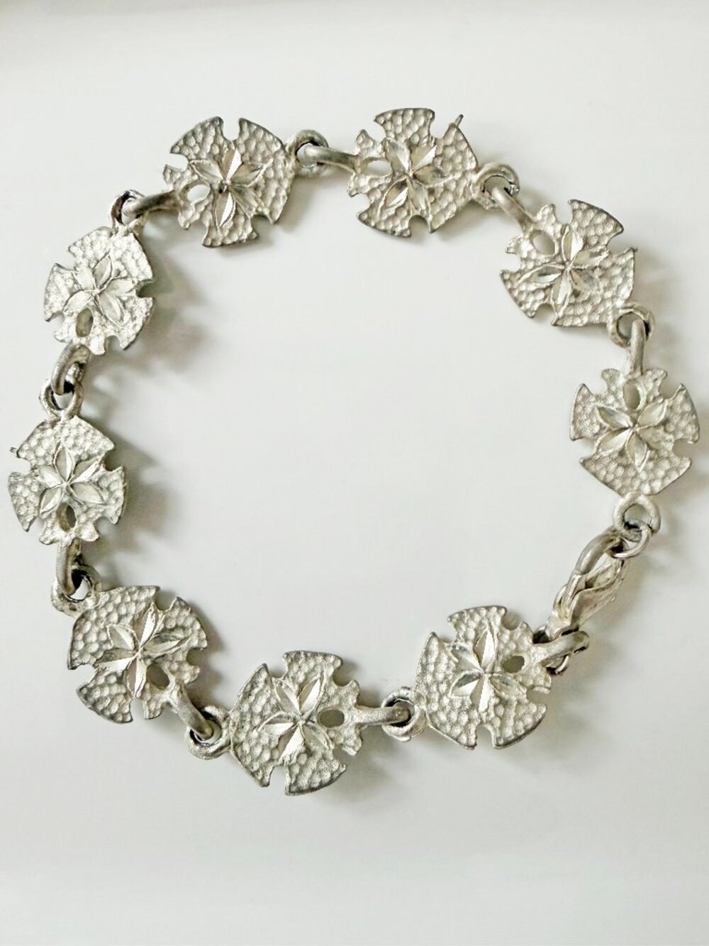 Vintage Silver Tone Sand Dollar Link Bracelet - Made in USA - 7.5”